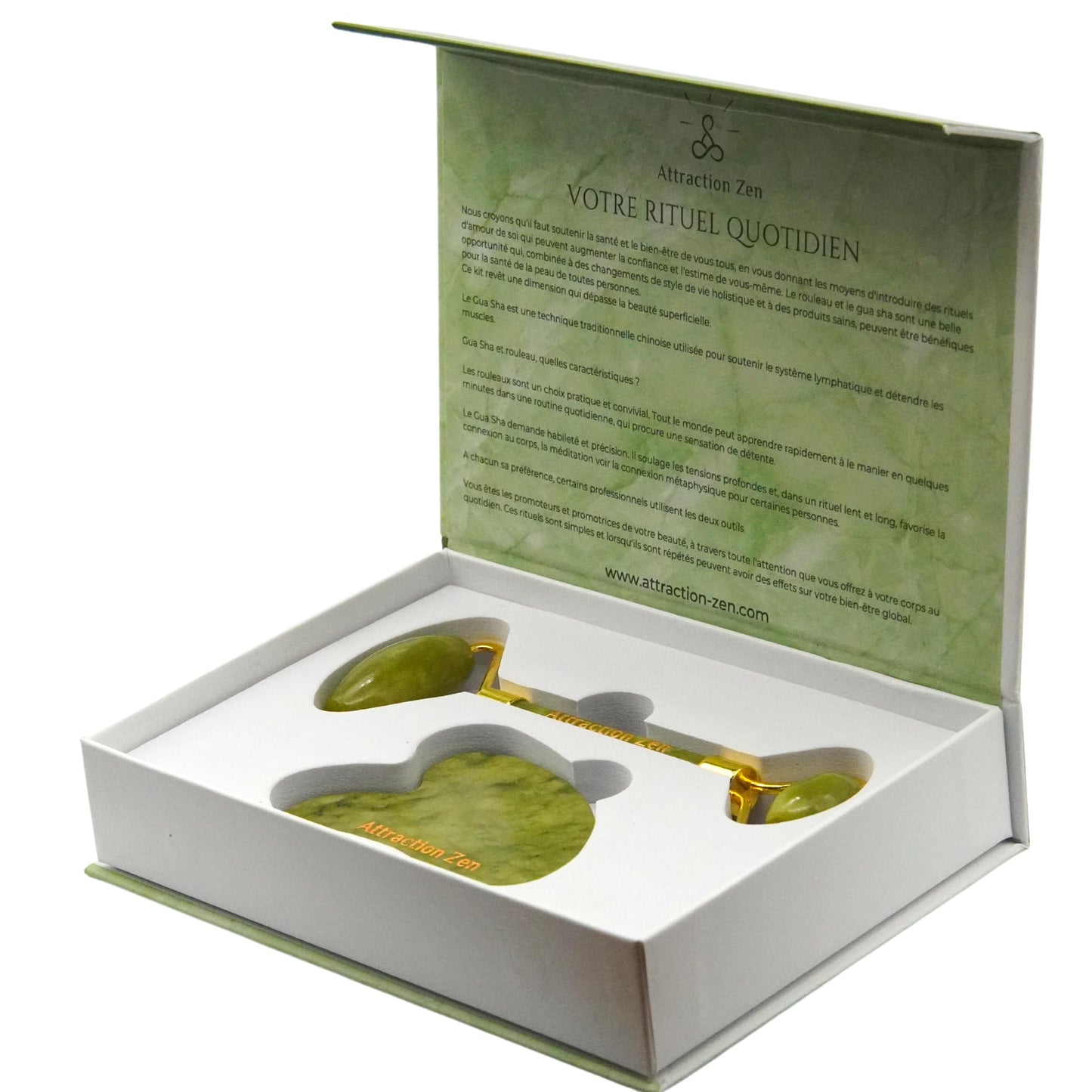 Coffret de Massage Premium - Rouleau de Massage et Gua Sha en Jade Véritable