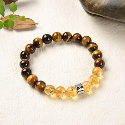 Bracelet «Abondance et Prospérité» en Œil de tigre d’Afrique du Sud et Citrine du Brésil
