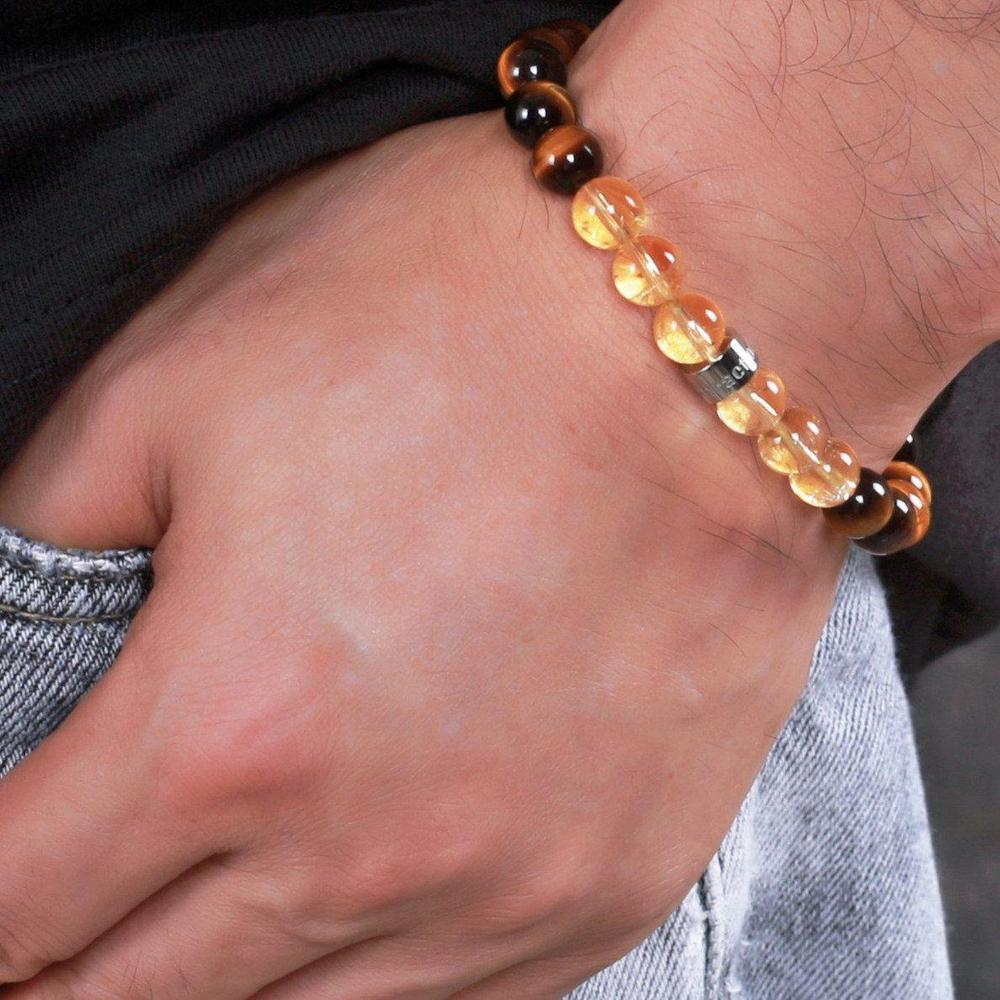 Bracelet «Abondance et Prospérité» en Œil de tigre d’Afrique du Sud et Citrine du Brésil
