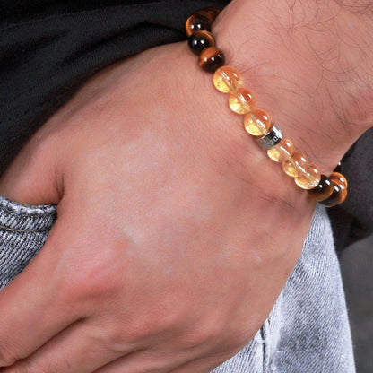 Bracelet «Abondance et Prospérité» en Œil de tigre d’Afrique du Sud et Citrine du Brésil